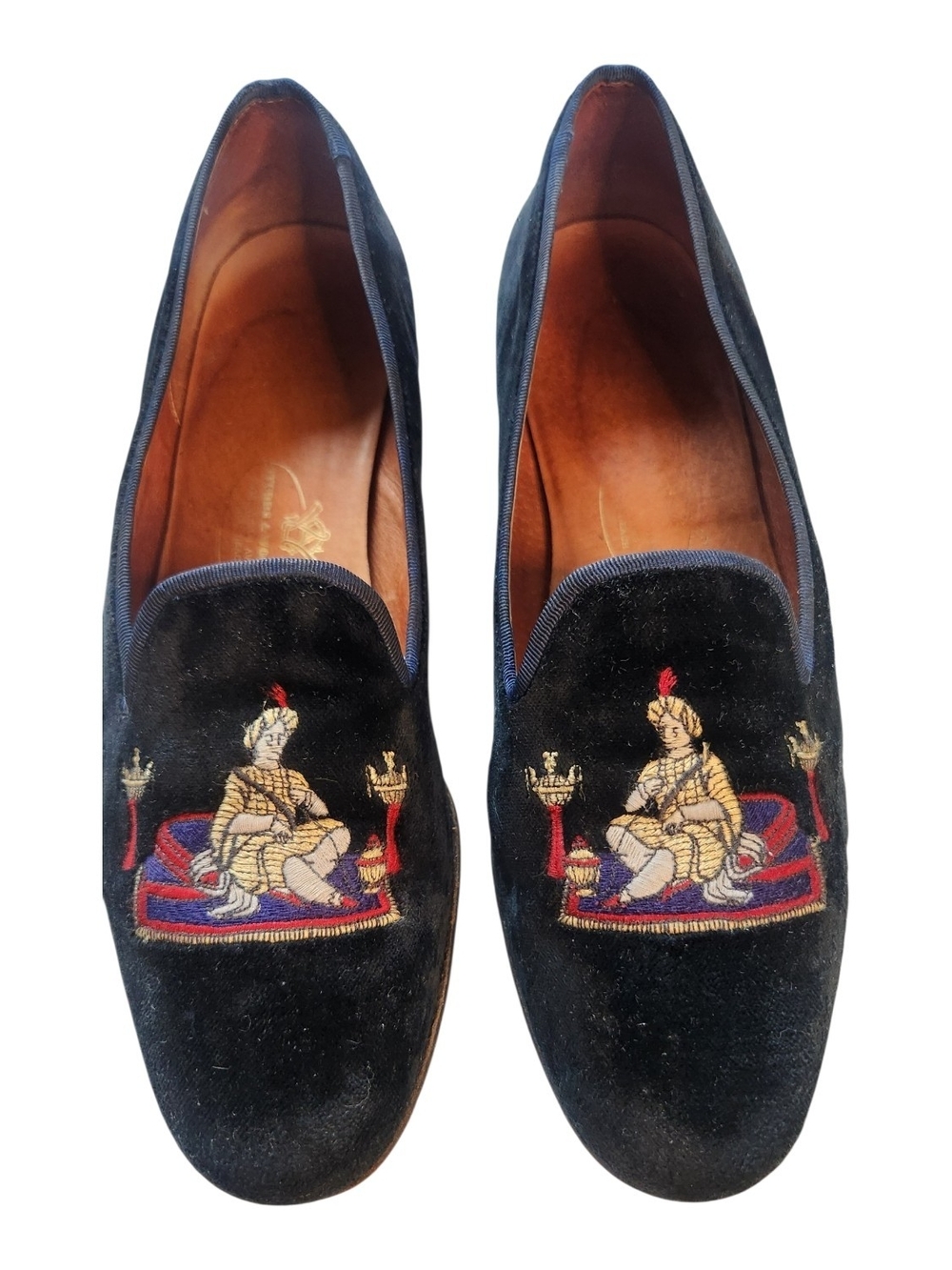 Stubbs & Wootton Black Velvet Embroidered Sultan Slippers, Women's Sz 10